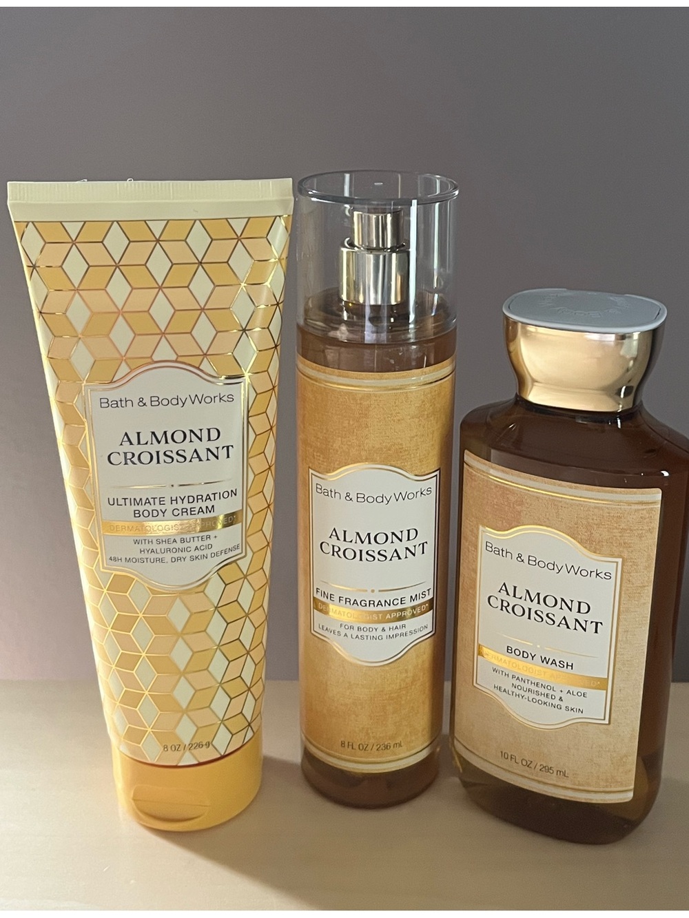 Bath & Body Works Almond Croissant Body Wash, Fragrance Mist & Body Cream Set